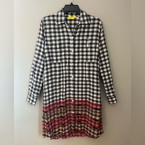Roller Rabbit Button Down Shirt Dress Long Sleeve Woven Cotton Roll Tab